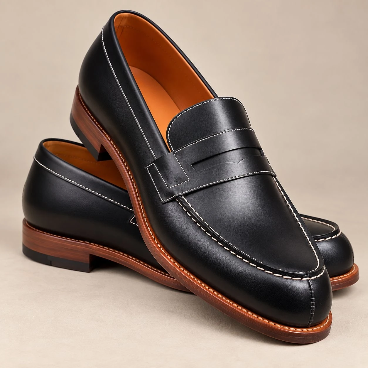 Mocassin Penny Surpiqûres Blanches